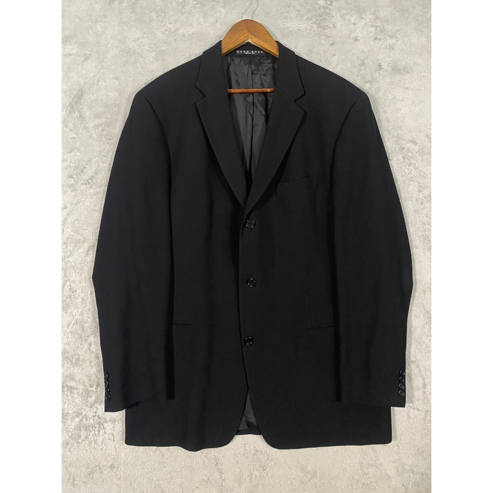 Hugo Boss Blazer Mens 46L Black Einstein US 100% Virgin Wool 3-Button USA Made